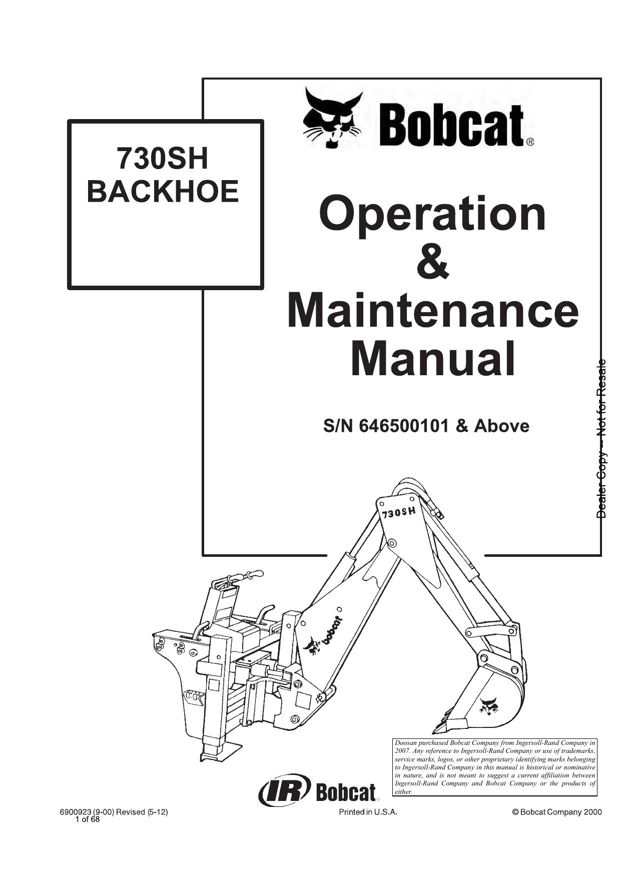 730SH BACKHOE Operation & Maintenance Manual Bobcat